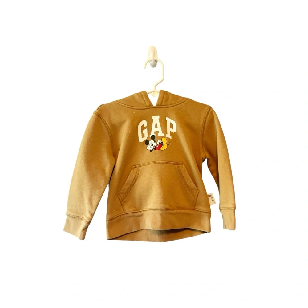 Gap Kids Mickey Mouse Disney Hoodie Tan Brown Logo Pullover Sweatshirt Size 3Y